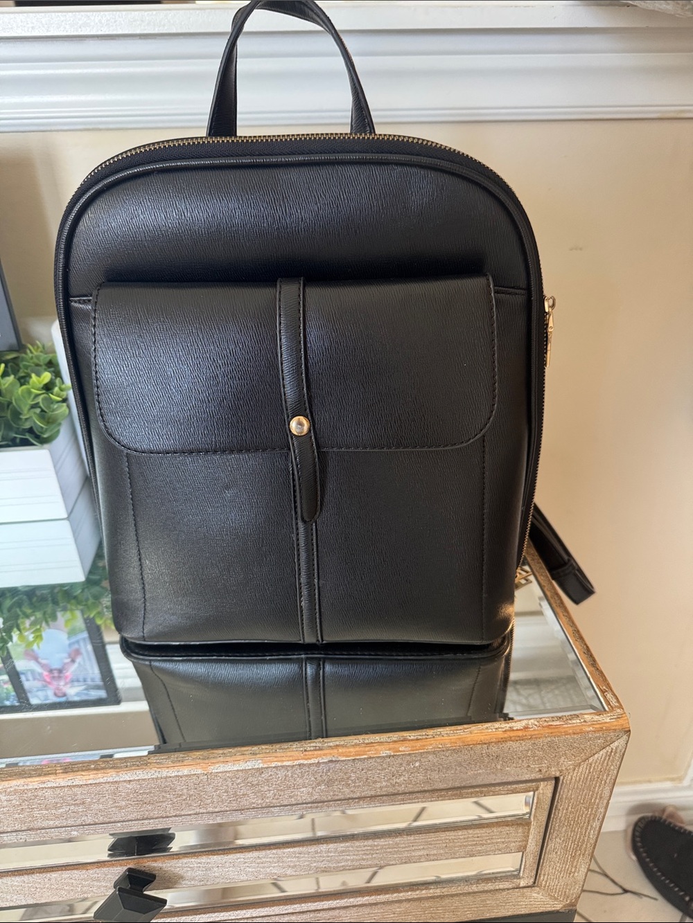 Women’s Black Backpack with Gold Hardware